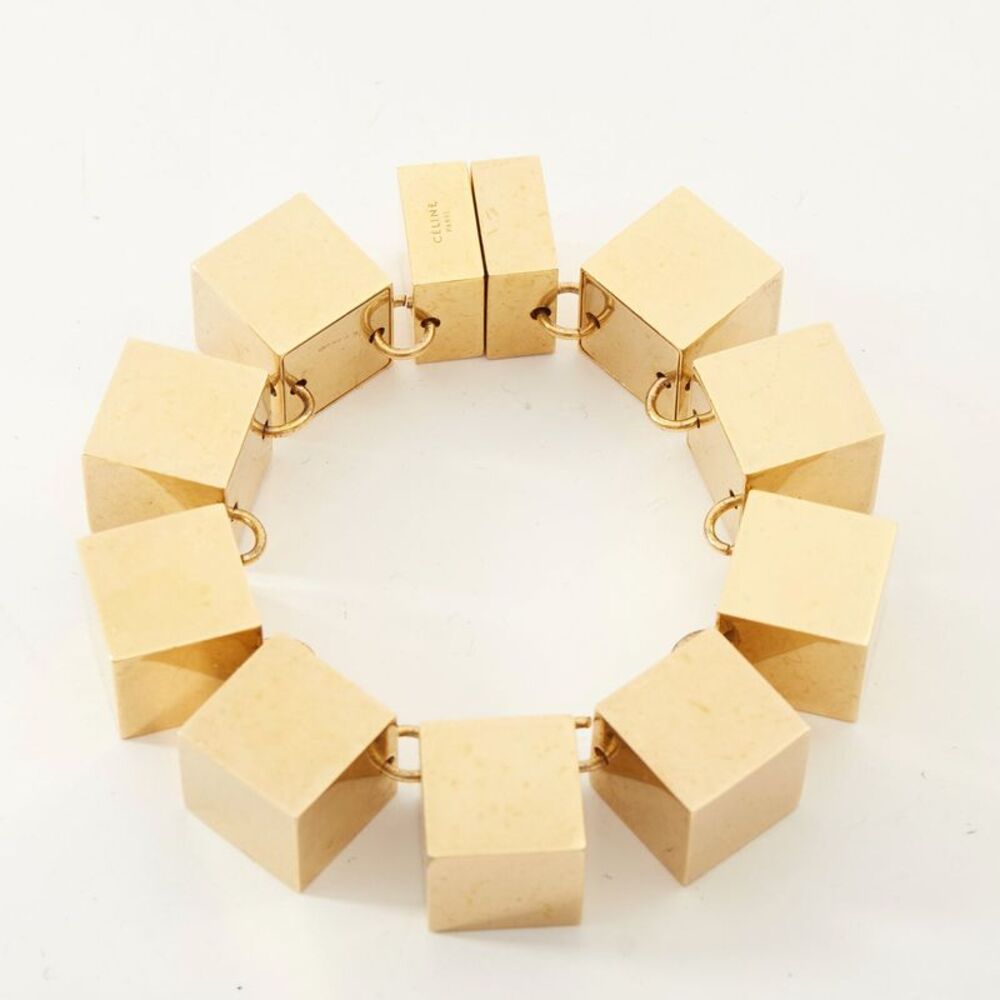 Celine Phoebe Philo antique gold 3D cube link chain bracelet